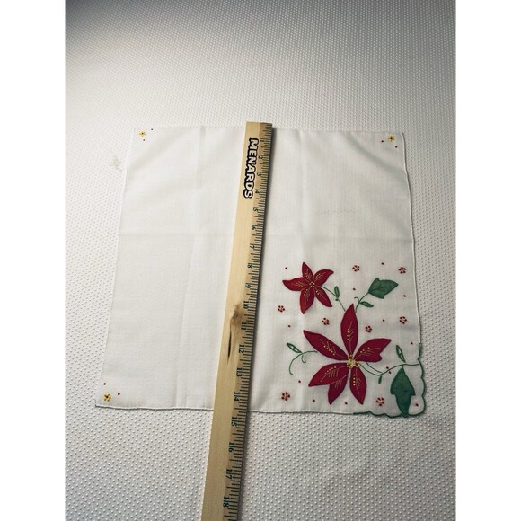 Christmas Holiday Embroidered Hanky Handkerchief Red Poinsettia Scalloped Edges - Picture 7 of 7